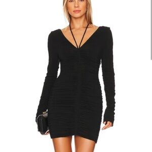 A.L.C Violet Ruched Stretch Jersey Long Sleeve Black Mini Dress Sz large NWT